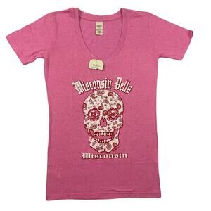 Wisconsin Dells T Shirt Womens Size Small Pink Skull Paisley Exist NEW